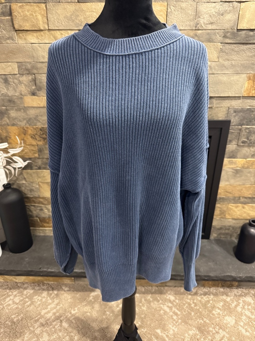 aerie Blue Ribbed Scoop Neck Sweater